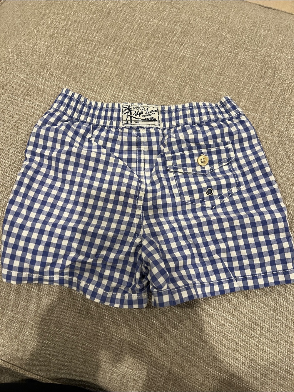 Polo by Ralph Lauren Boys Blue and White Gingham Swim Trunks